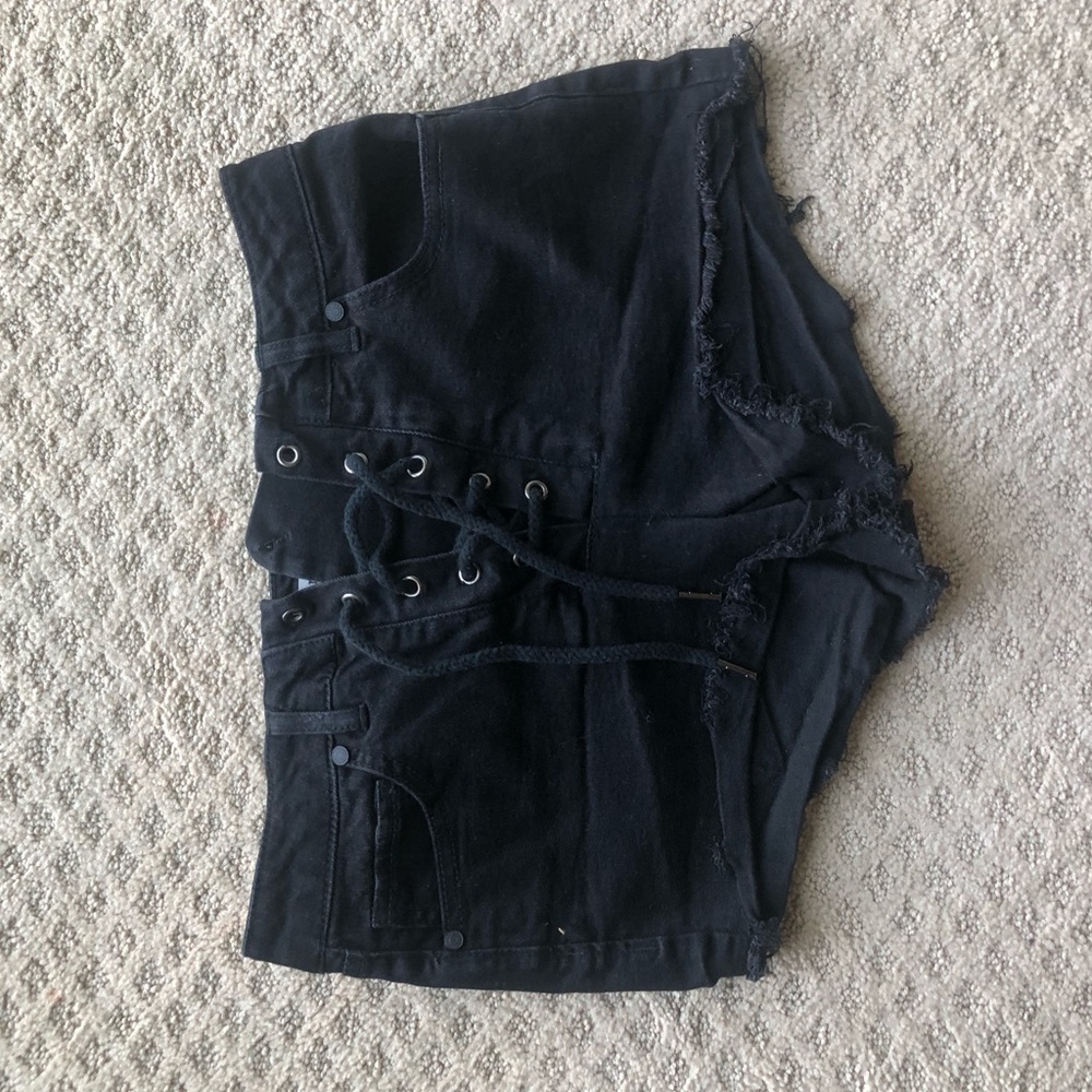 Black, distressed jean shorts